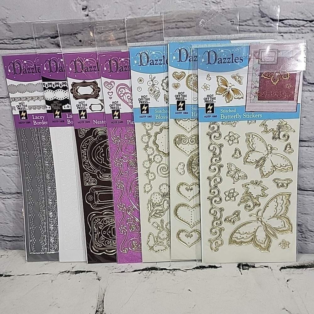 Hot Off The Press Dazzles Scrapbooking Stickers Borders Frames‎ Hearts Lot Of 7